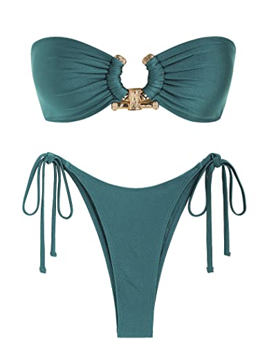 ZAFUL Metal Ring Bandeau Bikini Set mit Bindebändern, Hochgeschnittenes 2-Teiliges Badeanzug-Set, Cutout-Schwimmbekleidung, S von ZAFUL