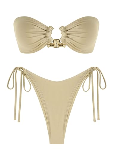 ZAFUL Metal Ring Bandeau Bikini Set mit Bindebändern, Hochgeschnittenes 2-Teiliges Badeanzug-Set, Cutout-Schwimmbekleidung, Medium von ZAFUL