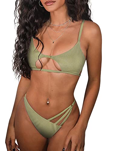 ZAFUL Bikini-Set für Damen, mit Ausschnitt, zweiteiliger Badeanzug, 2-flammig grün, Medium von ZAFUL