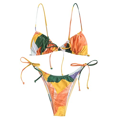 ZAFUL Bowknot Colorblock Tie Side String Bikini Bademode High Cut Tanga Bikini Set von ZAFUL