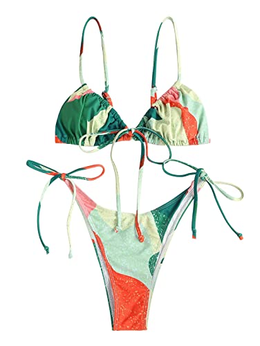 ZAFUL Bowknot Colorblock Tie Side String Bikini Bademode High Cut Tanga Bikini Set von ZAFUL