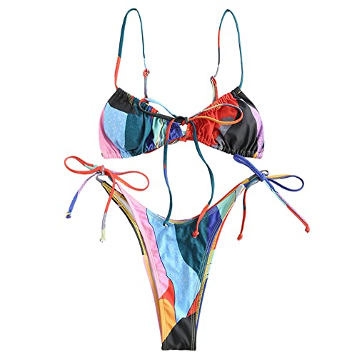 ZAFUL Bowknot Colorblock Tie Side String Bikini Bademode High Cut Tanga Bikini Set von ZAFUL
