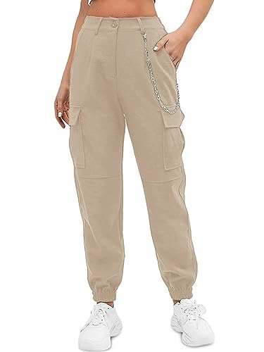 ZAFUL Cargohose für Damen, hohe Taille, Jogginghose, Outdoor-Sweathose, Freizeithose mit Kette, 2-khaki, S von ZAFUL