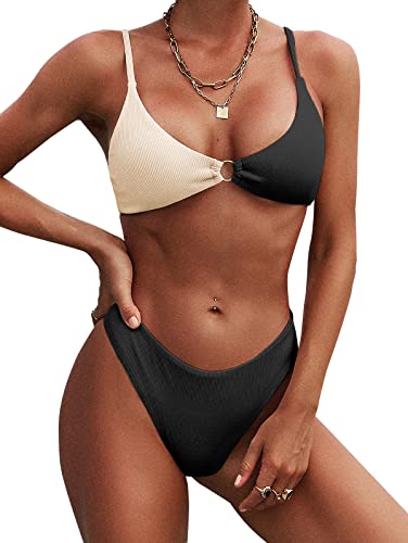 ZAFUL Damen 0 Ring Tankini GeripptColorblock Bikini Set Bademode Sexy Brazilian Tanga Badeanzuge von ZAFUL