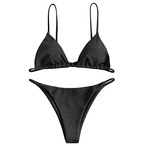 ZAFUL Damen-Bikini-Badebekleidung mit Strukturiertem Bindeband, dreieckig, gesmokt, zweiteiliges Set von ZAFUL