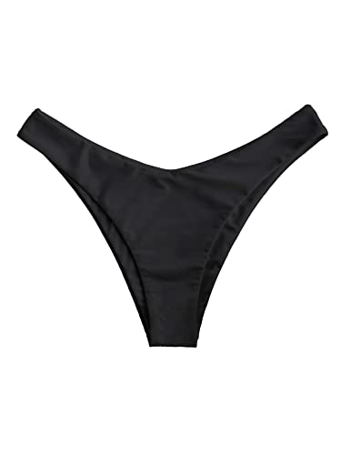 ZAFUL Damen-Bikinihose, hoher Schnitt, einfarbig, hohe Taille, hohe Beine, Strand-Badehose, Low Waist-schwarz, Medium von ZAFUL