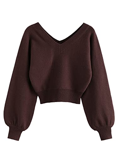 ZAFUL Damen Doppelter V-Ausschnitt Langarm Crop Sweater Lose Pullover Pullover Pullover - - Groß von ZAFUL