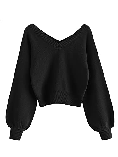 ZAFUL Damen Doppelter V-Ausschnitt Langarm Crop Sweater Lose Pullover Pullover Pullover - - Klein von ZAFUL