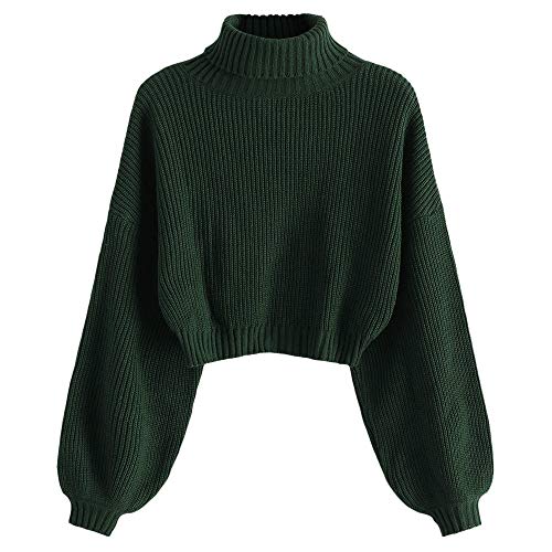 ZAFUL Damen Drop Shoulder Einfarbig Cropped Strick Kurz Sweater Solide Langarm Loose Fit Tops Pullover - Grün - Mittel ZAFUL Damen Drop Shoulder Einfarbig Cropped Strick Kurz Sweater Solide Langarm Loose Fit Tops Pullover - Grün - Mittel von ZAFUL