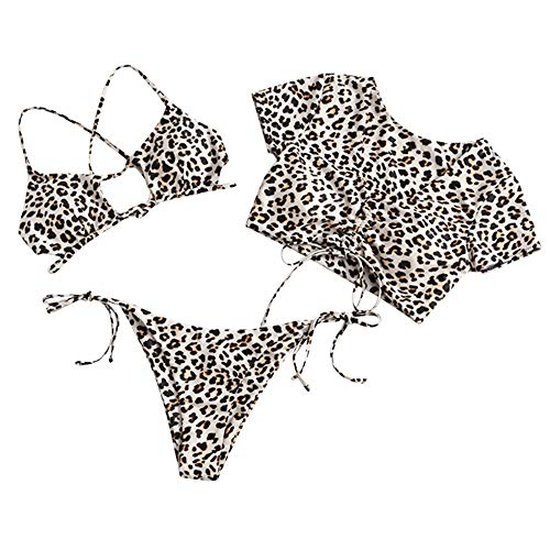 ZAFUL Damen Gepolsterte Bikini Sets, Leopard gedruckt Ausschnitt Seil Tank Bikini dreiteiligeset Sommer (Leopardenmuster 6-M) von ZAFUL