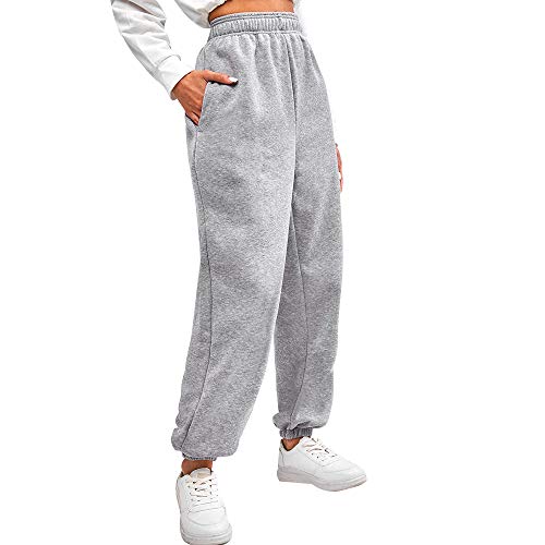 ZAFUL Damen Hose mit Fleece-Futter für Winter Herbst, Hoch taillierte Jogginghose mit Pocket Beam Feet (Grau, L) von ZAFUL