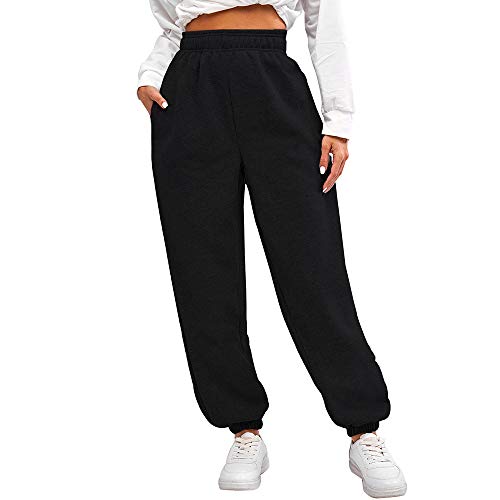 ZAFUL Damen Hose mit Fleece-Futter für Winter Herbst, Hoch taillierte Jogginghose mit Pocket Beam Feet (Schwarz, S) von ZAFUL