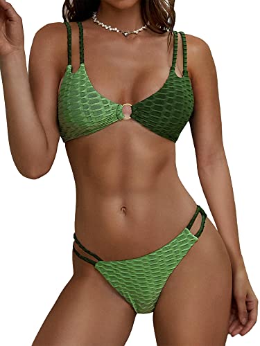 ZAFUL Damen O-Ring Bikini Doppelte Schultergurte Bikini Set Freche Unterseite Zweiteiliger Badeanzug Badeanzug, 0-grün, Medium von ZAFUL