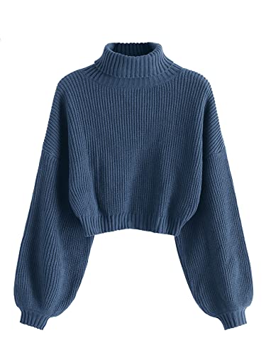 ZAFUL Damen Pullover mit hohem Halsausschnitt und Laternenärmeln - - Mittel von ZAFUL