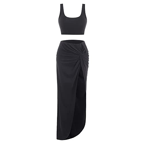 ZAFUL Damen Rippstrickkleid Twist Cutout Split Side Slinky Solid Tank Dress, C-schwarz, Klein von ZAFUL