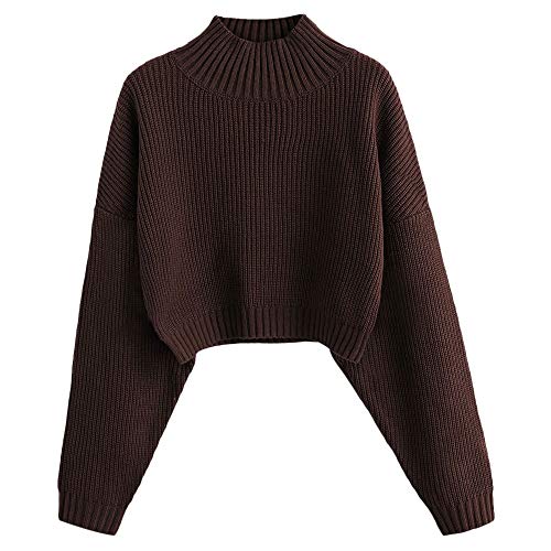 ZAFUL Damen Rollkragenpullover, Kurzer Pullover, Langarm Jumper Sweater (A-Dunkelbraun, L) von ZAFUL