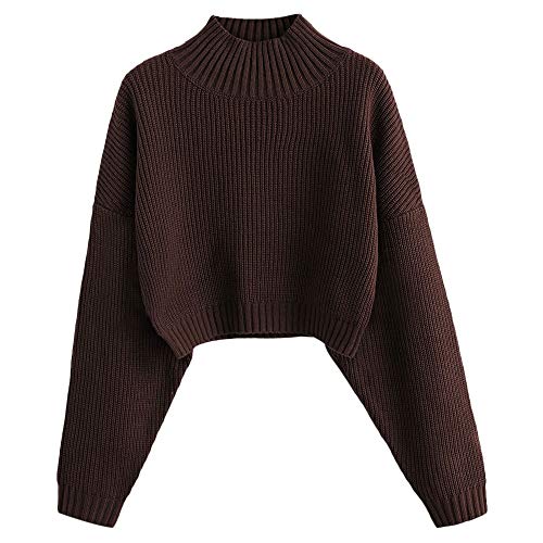 ZAFUL Damen Rollkragenpullover, Kurzer Pullover, Langarm Jumper Sweater (A-Dunkelbraun, M) von ZAFUL
