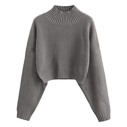 ZAFUL Damen Rollkragenpullover, Kurzer Pullover, Langarm Jumper Sweater (A-Grau, S) von ZAFUL