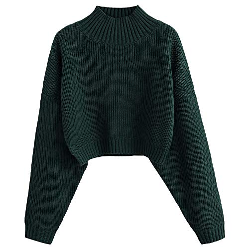 ZAFUL Damen Rollkragenpullover, Kurzer Pullover, Langarm Jumper Sweater (A-Grün, M) von ZAFUL
