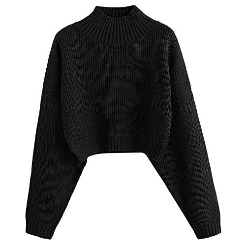 ZAFUL Damen Rollkragenpullover, Kurzer Pullover, Langarm Jumper Sweater (A-Schwarz, M) von ZAFUL