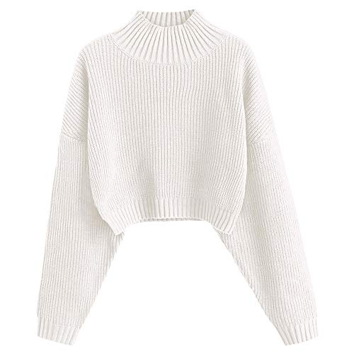 ZAFUL Damen Rollkragenpullover, Kurzer Pullover, Langarm Jumper Sweater (A-Weiß, XL) von ZAFUL