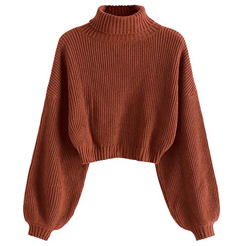 ZAFUL Damen Rollkragenpullover, Kurzer Pullover, Langarm Jumper Sweater (Kastanienrot, M) von ZAFUL