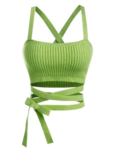 ZAFUL Damen Sexy Streifen Selbstbinden Midriff Flossing Gestrickt Rückenfrei Racerback Tank Cropped Cami Top, C-green, Mittel von ZAFUL