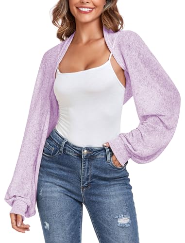 ZAFUL Damen Sheer Shrug Y2K Langarm-Cardigans 2024 unregelmäßige Schnürung vorne Bolera, Lavendel, Mittel von ZAFUL