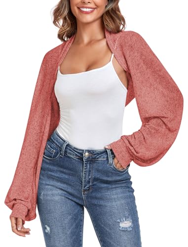 ZAFUL Damen Sheer Shrug Y2K Langarm-Cardigans 2024 unregelmäßige Schnürung vorne Bolera, Pink, Mittel von ZAFUL