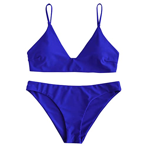 ZAFUL Damen Solid Spaghetti Strap Bralette Bikini Set Zweiteiliger Badeanzug, 1-kobaltblau, S von ZAFUL