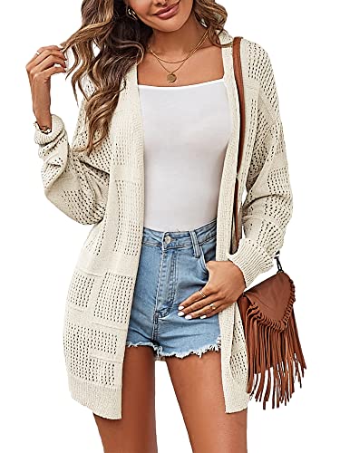 ZAFUL Damen Sommer Cardigan Open Front Sweater Casual Langarm Boho Crochet Knit Cover Up, Beige, Mittel von ZAFUL