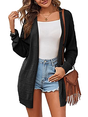 ZAFUL Damen Sommer Cardigan Open Front Sweater Casual Langarm Mesh Häkeln Strick Mantel, Schwarz, Groß von ZAFUL