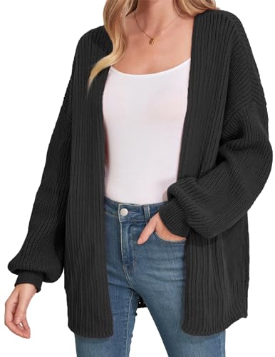 ZAFUL Damen Strickjacke Oversized Open Front Pullover 2023 Langarm Casual Arbeit Lose Grobstrick Outwear, Schwarz, X-Groß von ZAFUL