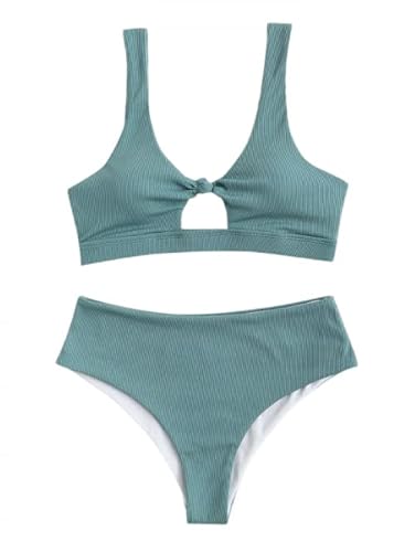 ZAFUL Damen Tankini Bikini Set Hohe Taille Badeanzug Zweiteilige Bademode, C-Light Gree, XL von ZAFUL