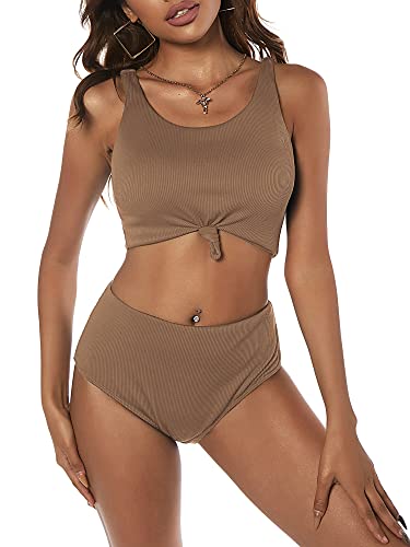 ZAFUL Damen Tankini mit hoher Taille, U-Ausschnitt, geknotet, zweiteilig, Tankini-Set, Badeanzug, 2-kaffee, XX-Large von ZAFUL