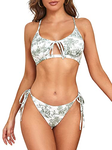 ZAFUL Damen-Bikini-Set mit Schnürung, zweiteiliger Badeanzug, hoher Schnitt, seitliche Schnürung, Hellgrün, Medium von ZAFUL
