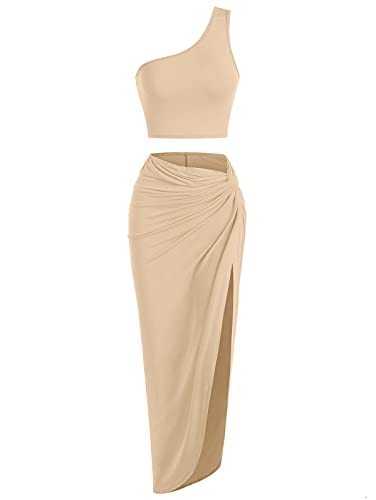 ZAFUL Damen Zweiteiler Sommer Lang Rock und Crop Top Sexy Club Dress mit Seitenschlitz Beige von ZAFUL