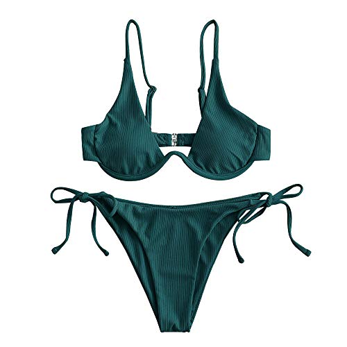 ZAFUL Damen Zweiteiliger Bügel Bikini-Set, Leopardenmuster Criss Cross Push Up High-Cut Gepolsterte Bikini Badeanzug (A-Pfauenblau,M) von ZAFUL