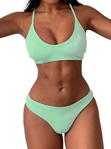 ZAFUL Damen Zweiteiliger U-Ausschnitt Bikini Crop Top Criss Cross Push Up Bikini Set Tanks Top Badeanzug, A-Mint Grün, Medium von ZAFUL