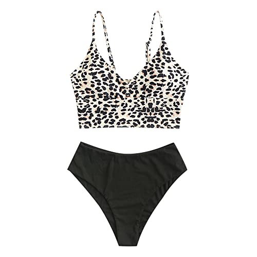 ZAFUL Ribbed Leopard Surplice Tankini Swimwear-Light Coffee 2XL von ZAFUL