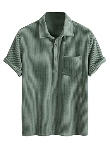 ZAFUL Herren Casual Button-Down Shirts Kurzarm Gestreifte Kleid Shirts Button Down Tops, B-deep green, XL von ZAFUL