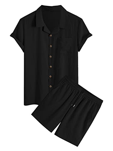 ZAFUL Herren Casual Button-Down Shirts Kurzarm Gestreifte Kleid Shirts Button Down Tops, C-schwarz, Large von ZAFUL