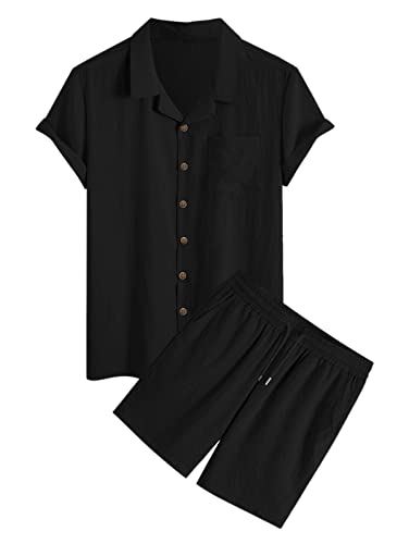 ZAFUL Herren Casual Button-Down Shirts Kurzarm Gestreifte Kleid Shirts Button Down Tops, C-schwarz, XX-Large von ZAFUL