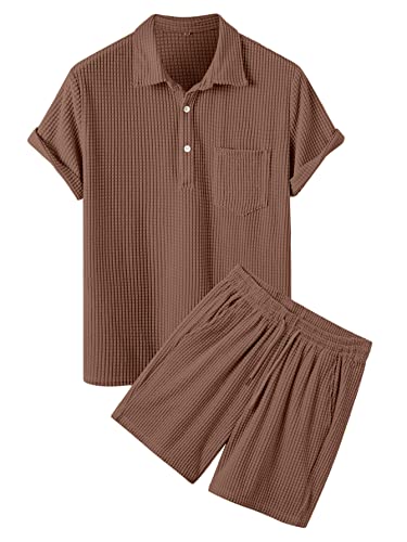 ZAFUL Herren Casual Button-Down Shirts Kurzarm Gestreifte Kleid Shirts Button Down Tops, G-coffee, XX-Large von ZAFUL