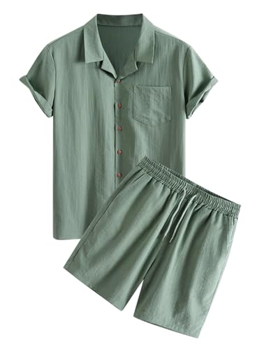 ZAFUL Herren Casual Button-Down Shirts Kurzarm Gestreiftes Kleid Shirts Button Down Tops, C-Camouflage Grün, Large von ZAFUL