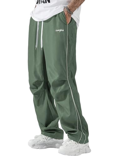 ZAFUL Herren Fallschirm-Sweathose Y2k Baggy Trainingshose Kordelzug Weites Bein Freizeithose Streetwear, 1 Bohnen-Grün, Mittel von ZAFUL