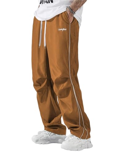 ZAFUL Herren Fallschirm-Sweathose Y2k Baggy Trainingshose Kordelzug Weites Bein Freizeithose Streetwear, 1 Karamell, X-Groß von ZAFUL