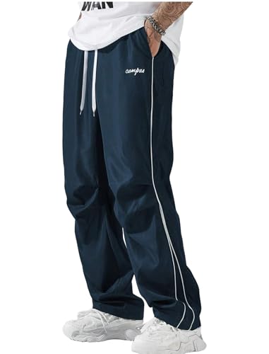 ZAFUL Herren Fallschirm-Sweathose Y2k Baggy Trainingshose Kordelzug Weites Bein Freizeithose Streetwear, 1-Marineblau, Groß von ZAFUL