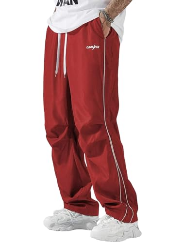 ZAFUL Herren Fallschirm-Sweathose Y2k Baggy Trainingshose Kordelzug Weites Bein Freizeithose Streetwear, 1-Rot, XXL von ZAFUL