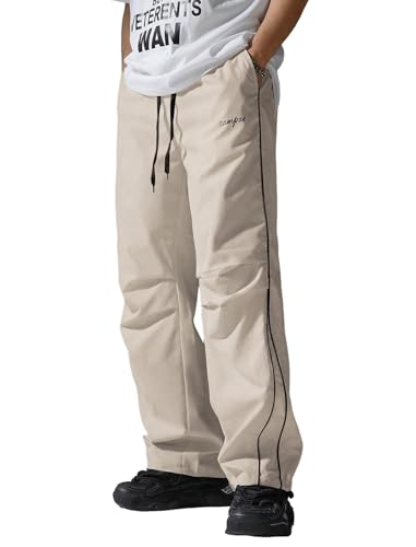 ZAFUL Herren Fallschirm-Sweathose Y2k Baggy Trainingshose Kordelzug Weites Bein Freizeithose Streetwear, 1-apricot, Groß von ZAFUL